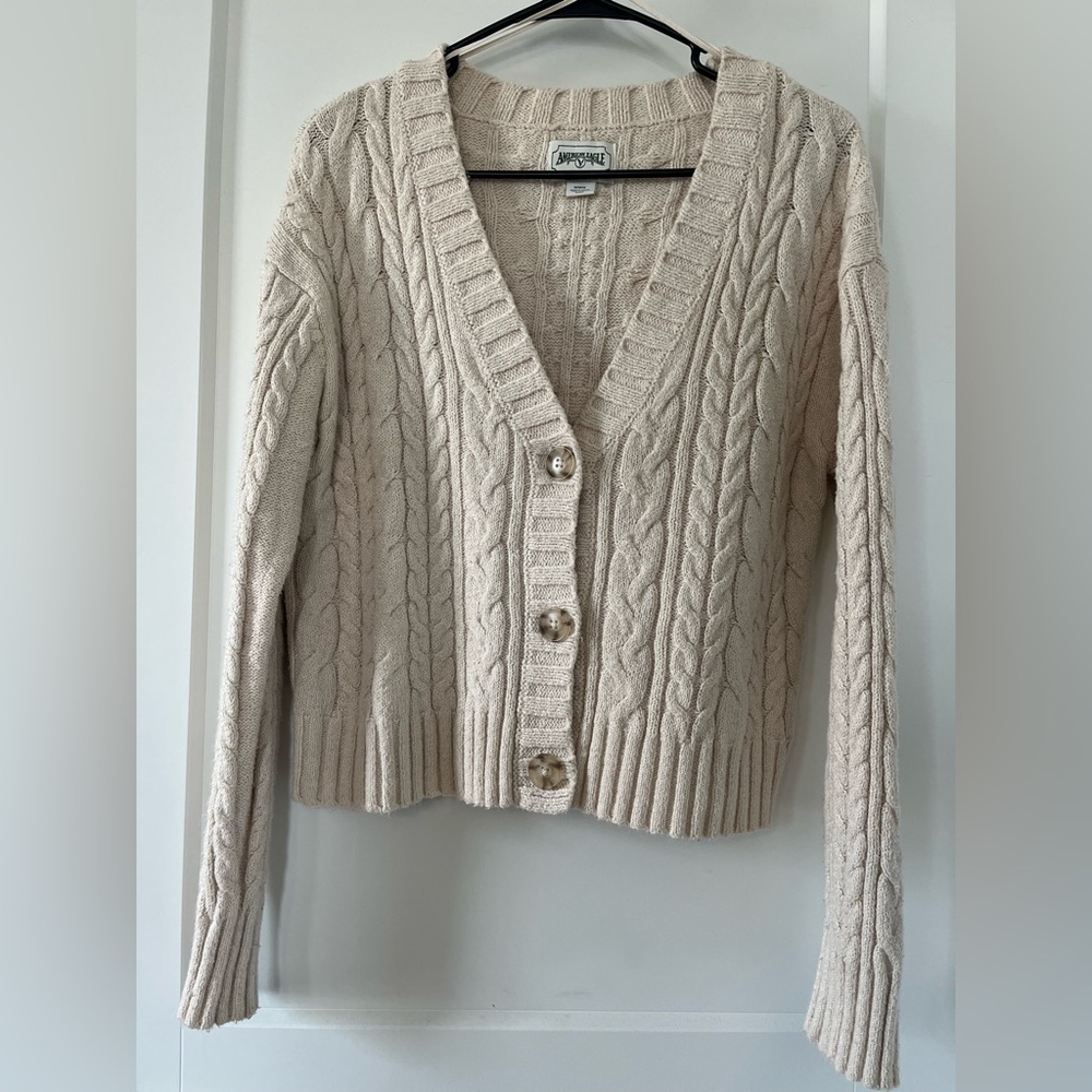 American Eagle Outfitters Women's Beige Cable Knit Cardigan
